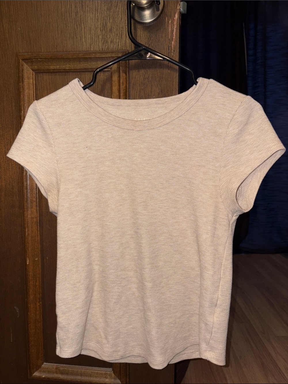 American Eagle Outfitters Girls' Short Sleeve Ribbed Tee - Light Beige